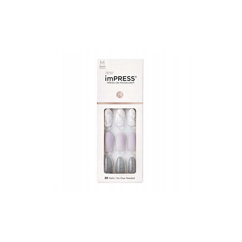 Kiss ImPRESS paznokcie samoprzylepne KIMM03C x30 M SREBNY/BIAŁY MARMUR