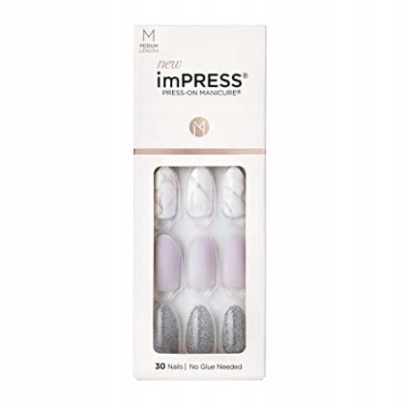 Kiss ImPRESS paznokcie samoprzylepne KIMM03C x30 M SREBNY/BIAŁY MARMUR