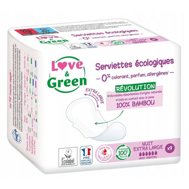 Love & Green Hipoalergiczne podpaski na noc 9 szt