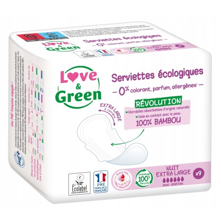 Love & Green Hipoalergiczne podpaski na noc 9 szt