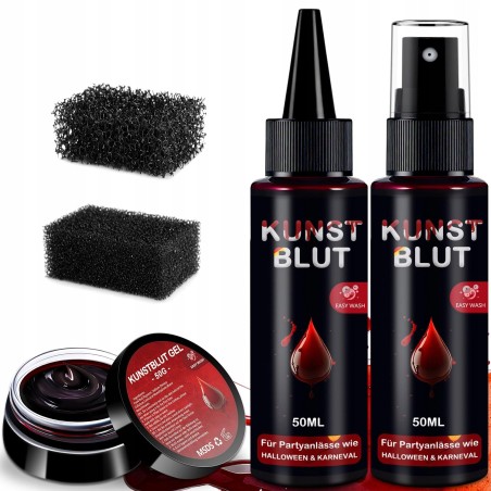 Zestaw do makijażu Halloween sztuczna krew 50ml i krople 50g + 50g plasma