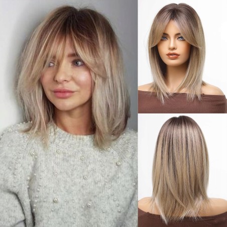 Outlet HAIRCUBE Peruka ciemny blond syntetyczna średniej długości z grzywką