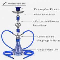 Outlet Fajka wodna Shisha RMAN 55cm z 2 wężami szklany cybuch niebieska