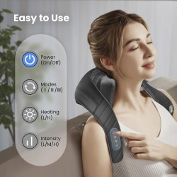 Outlet Masażer COMFIER Bezprzewodowy czarny Shiatsu ciepło ugniatanie karku