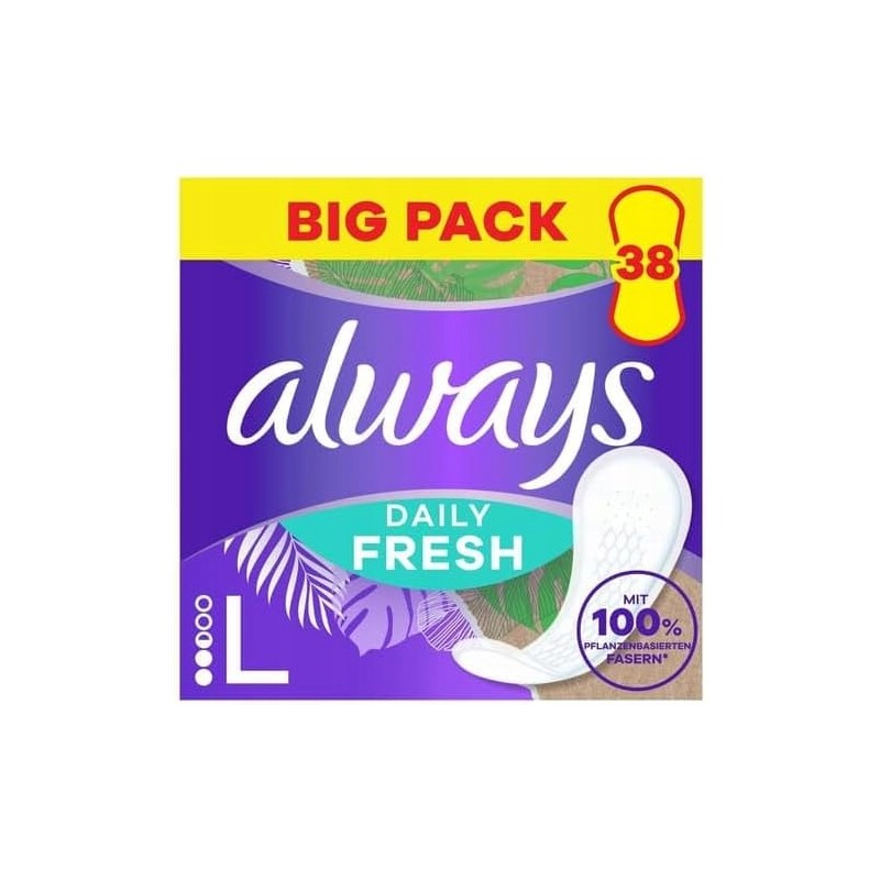 Wkładki Always Daily Fresh Long 0% substancji, z włókien z roślin 38szt