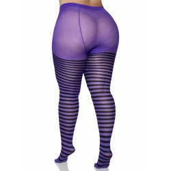 Rajstopy damskie plus size w czarno-fioletowe paski rozmiar 3X/4X