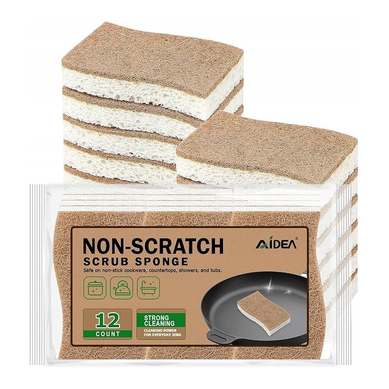 AIDEA Gąbki Do Naczyń Naturalne Eko Zestaw 12 Sztuk