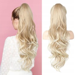 Flufymooz kucyk doczepiany falowany 66 cm blond jasny syntetyczny na klamrę