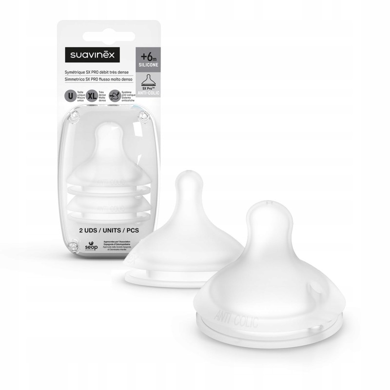 Suavinex SX Pro smoczki do butelek silikonowe XL 6m+ antykolkowe 2 szt