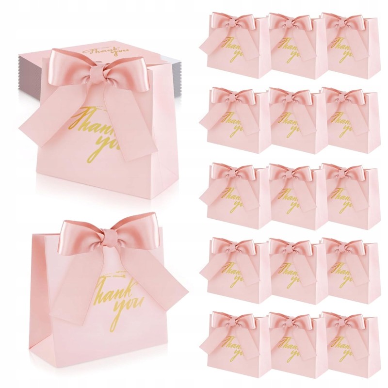 Outlet Torebki prezentowe HAIDOJIO różowe Thank You 24 szt. 11,5×4,5×10 cm