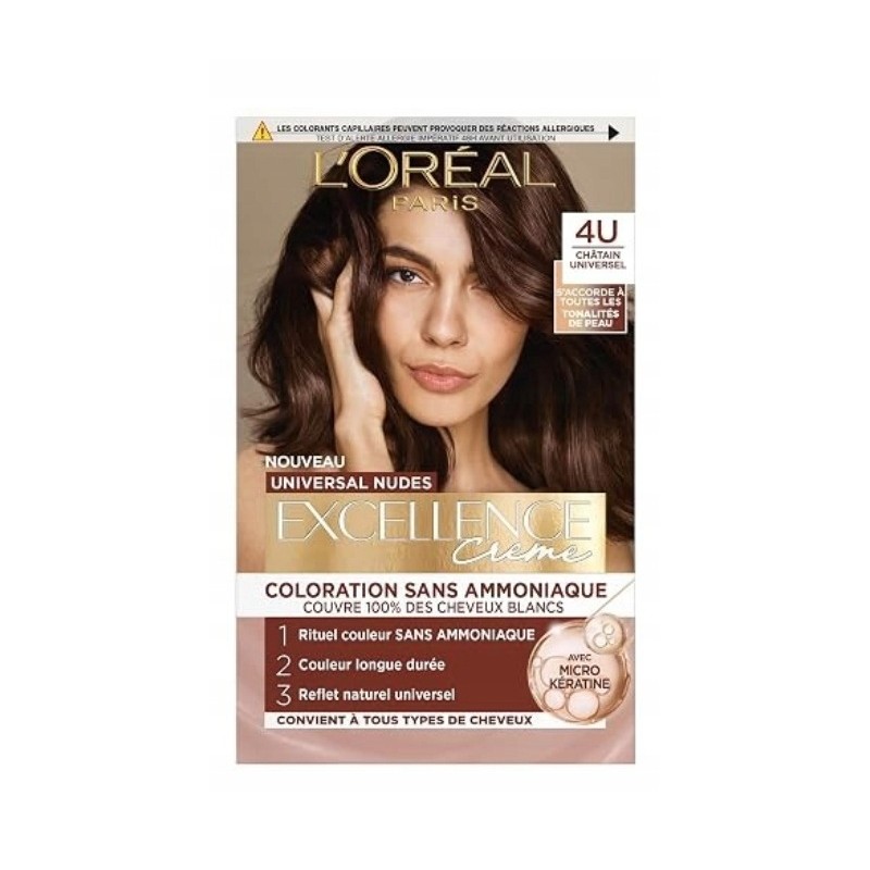 L'Oréal Excellence Universal Nudes 4 farba do włosów kasztan bez amoniaku