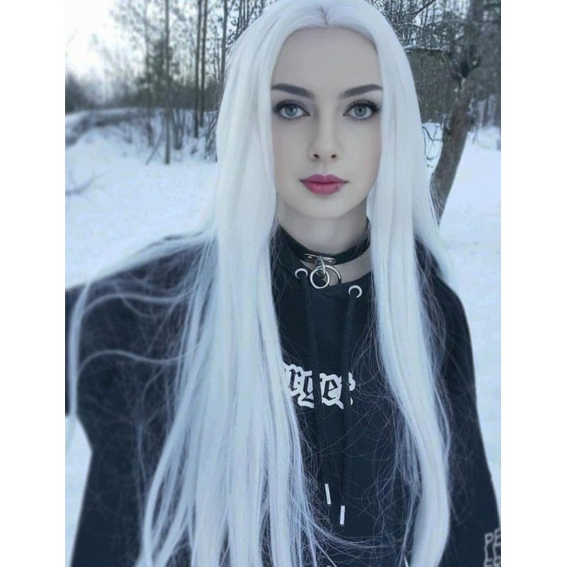 Outlet PARXITN Peruka syntetyczna cosplay długa 100 cm Hallowen biały