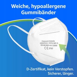 Maseczki Ochronne FFP2 NR D Białe 50 szt. Certyfikat CE BFE 99,5% 5 Warstw