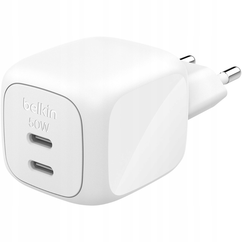 Outlet Kompaktowa Ładowarka Sieciowa Belkin Pro 50W 2x USB-C PD 3.0 Biała