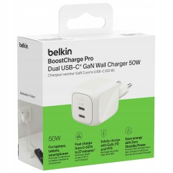 Outlet Kompaktowa Ładowarka Sieciowa Belkin Pro 50W 2x USB-C PD 3.0 Biała