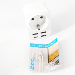 Outlet Adapter Wtyczki Podróżnej Wtyk USA-EU 3xUSB + 1xUSB-C Biały
