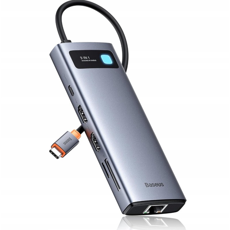 Outlet Hub USB Baseus 9in1 9 portów USB-C HDMI RJ45 PD SD/TF Srebrny
