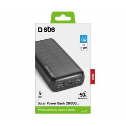 Outlet Powerbank solarny SBS TTBB20000SK 20000 mAh 10W 2x USB-A/ 1x USB-C
