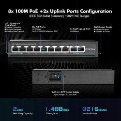 Outlet YuLinca 10-portowy mini switch PoE 120 W metalowy
