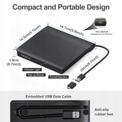 Outlet ORIGBELIE Zewnętrzna nagrywarka CD/DVD +/-RW USB 3.0 przenośna