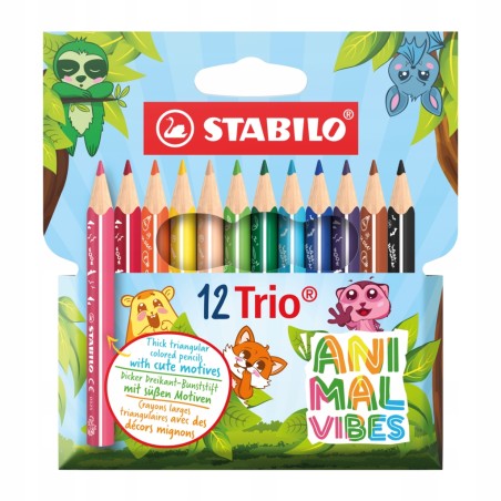 Outlet Kredki drewniane STABILO Trio gruba krótka Animal vibes 12 szt.