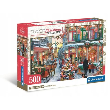 Outlet Puzzle Clementoni 500 elementów 49x36cm Świąteczna uliczka pełna