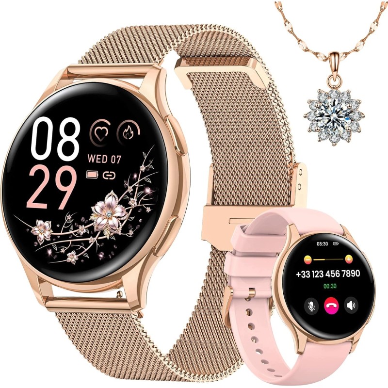 Outlet Sanorum Damski Smartwatch HD 1.27" BT 5.3 IP68 Różowe Złoto