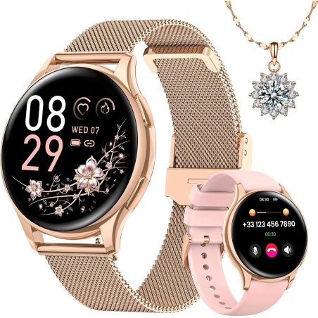 Outlet Sanorum Damski Smartwatch HD 1.27" BT 5.3 IP68 Różowe Złoto