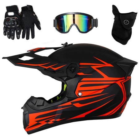 Kask dziecięcy Cross Enduro z goglami i rękawicami L 56-57 cm czerwony