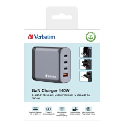 Outlet Ładowarka sieciowa Verbatim GNC-140 3x USB-C PD 140 W 1x USB-A OPIS