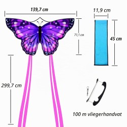 Outlet Flying Hoefer latawiec jednosznurkowy Motyl 140 × 71 cm, fioletowy