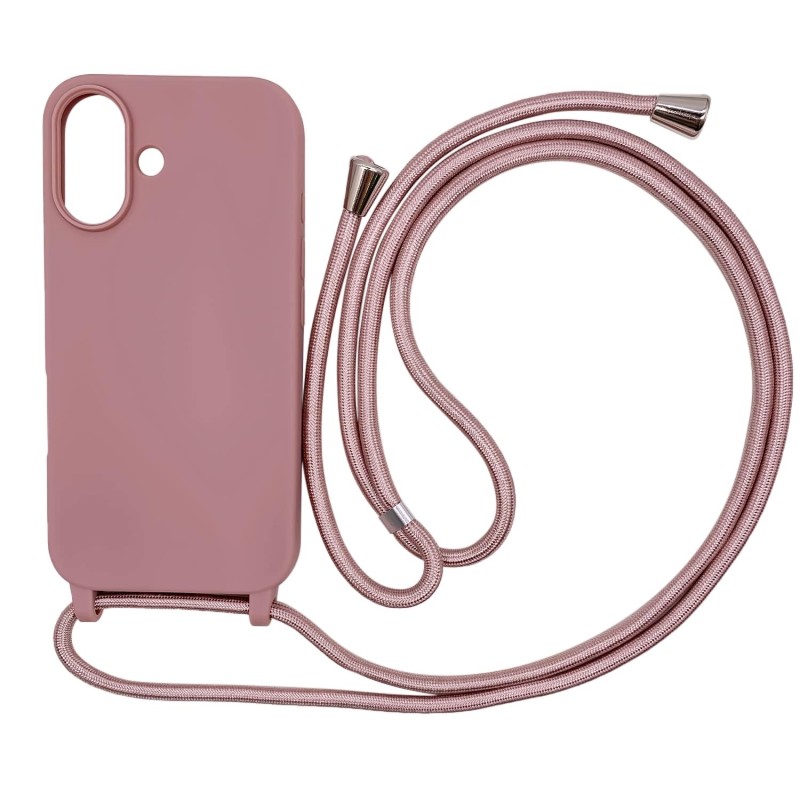 Outlet Ququcheng etui iPhone 16 6,1 ze smyczą elastyczne TPU Rose Gold