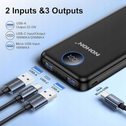 Outlet NOHON Powerbank 22,5 W 10 000 Mah czarny kompaktowy USB 3.0 x2 Kabel