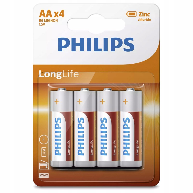 Outlet Bateria cynkowo-węglowa Philips AA (R6) 4 szt pojemność 550 mAh Outlet Bateria cynkowo-węglowa Philips AA (R6) 4 szt pojemność 550 mAh