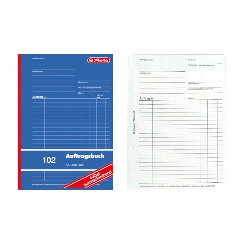 Outlet Herlitz książka zamówień 102 A5 2x40 z kalką w języku niemieckim Outlet Herlitz książka zamówień 102 A5 2x40 z kalką w języku niemieckim