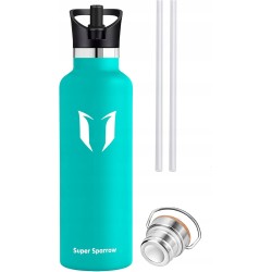 OUTLET TERMOS BUTELKA SUPER SPARROW TURKUSOWA POJEMNOŚĆ 750 ML 2 NAKRĘTKI