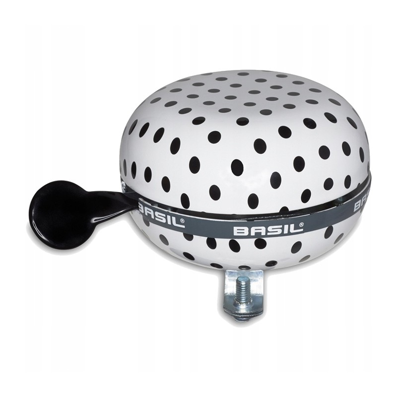 Outlet Dzwonek mechaniczny Basil Big Bell biały w czarne groszki 80 mm Outlet Dzwonek mechaniczny Basil Big Bell biały w czarne groszki 80 mm