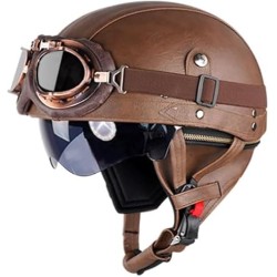 Skórzany Kask motocyklowy w stylu retro w zestawie z okularami XL 61-62 cm