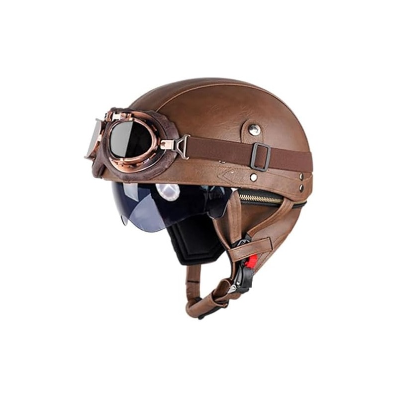 Skórzany Kask motocyklowy w stylu retro w zestawie z okularami XL 61-62 cm Skórzany Kask motocyklowy w stylu retro w zestawie z okularami XL 61-62 cm