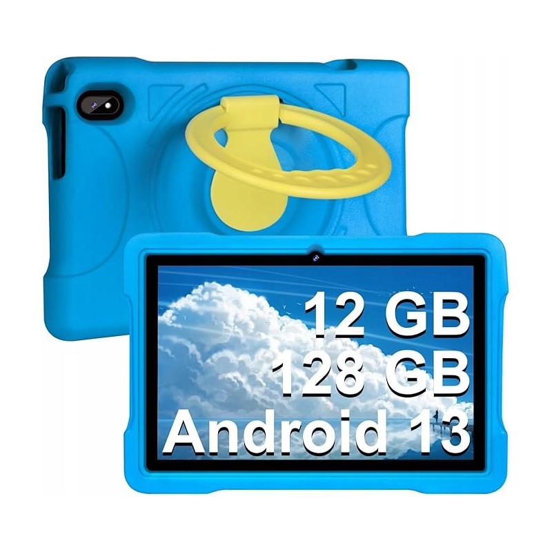 Tablet dla dzieci AOCWEI 2023 10 cali Android 13, 12 (6+6) +niebieskie etui