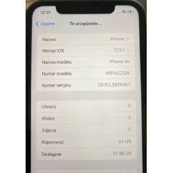Smartfon Apple iPhone XR 3GB/64GB 4G (LTE) czarny kondycja baterii 92% OPIS