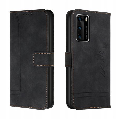 Bravoday Etui na telefon Huawei P40 z klapką przegródką i stojakiem czarne