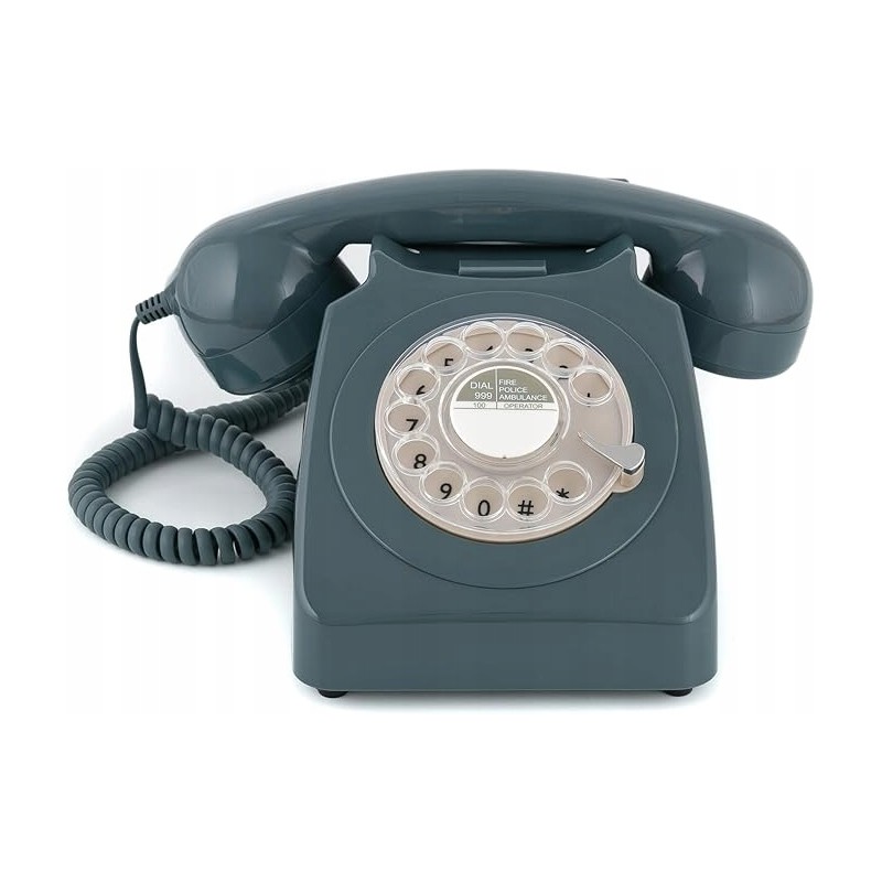GPO Telefon biurkowy z tarczą obrotową szary 16 x 21,5 x 14,5 cm szary OPIS