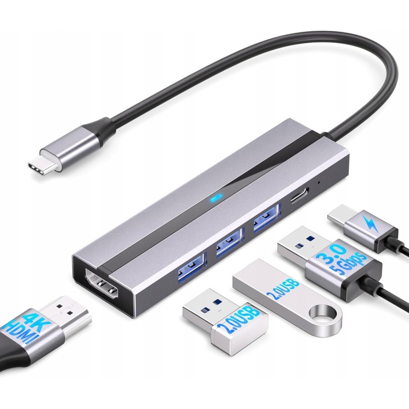 Outlet Adapter przejściówka HUB USB-C (5 w 1) typ C na USB-C PD100W OPIS