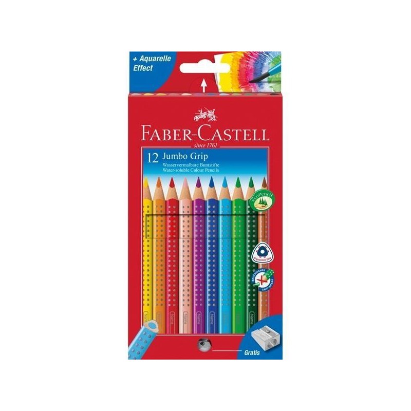 Outlet KREDKI OŁÓWKOWE 110912 FABER CASTELL JUMBO GRIP 12 kolorów OPIS