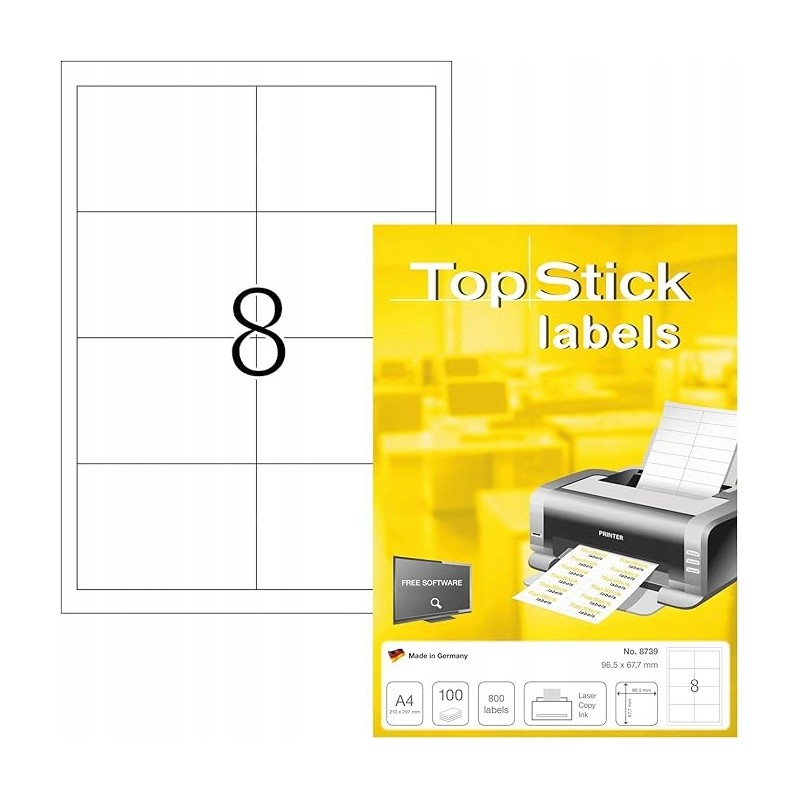 TopStick Samoprzylepne etykiety wielofunkcyjne 8 etykiet na arkusz OPIS