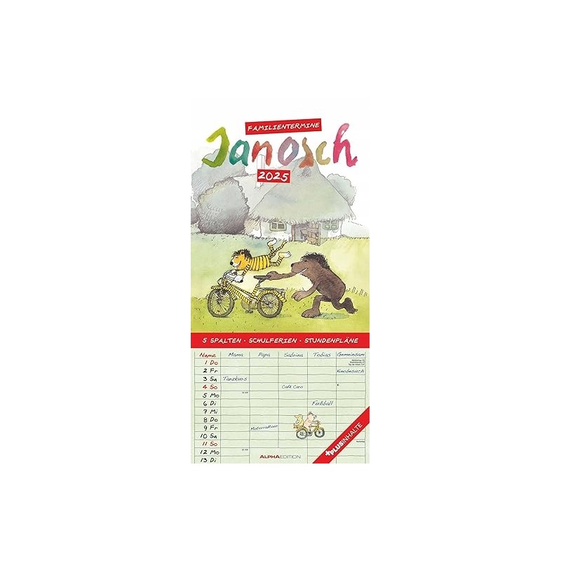Planer Rodzinny Janosch 2025 22 x 45 cm kalendarz z 5 kolumnami OPIS