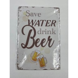 Blaszana Tabliczka Zabawne Powiedzenie "Save Water Drink Beer" 30 x 20 cm