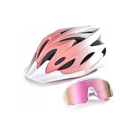 Odoland Kask rowerowy 58-62cm różowy ombre + okulary przeciwsłoneczne
