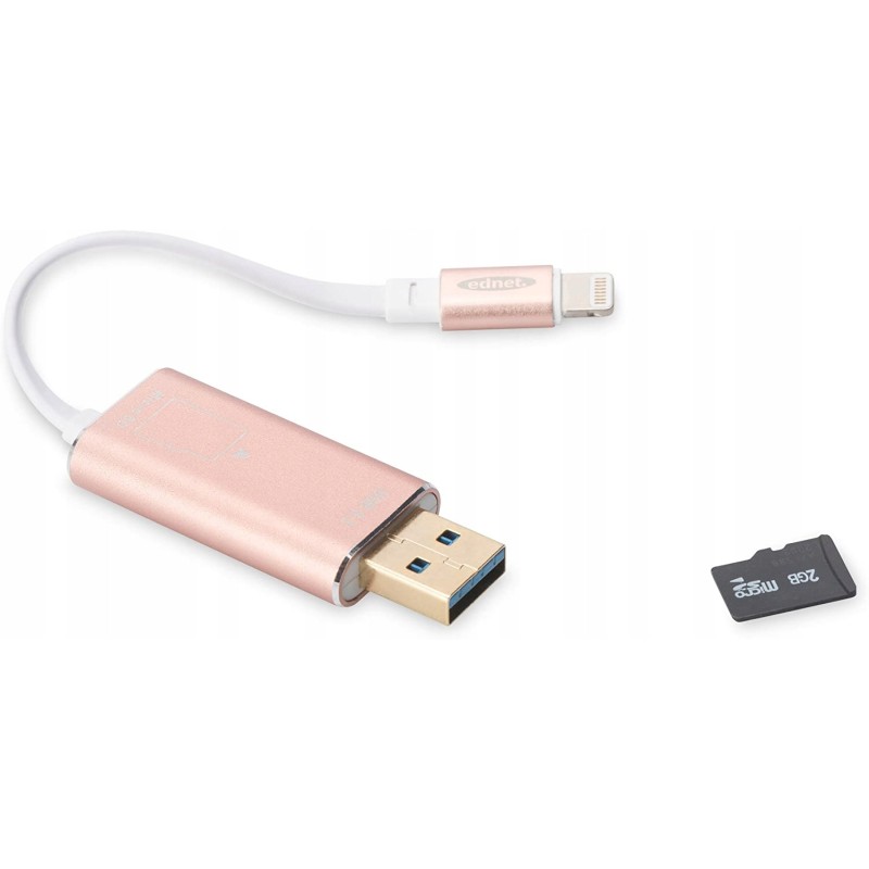 Outlet Czytnik microSD zewnętrzny Ednet Apple lightning łatwy w obsłudze Outlet Czytnik microSD zewnętrzny Ednet Apple lightning łatwy w obsłudze